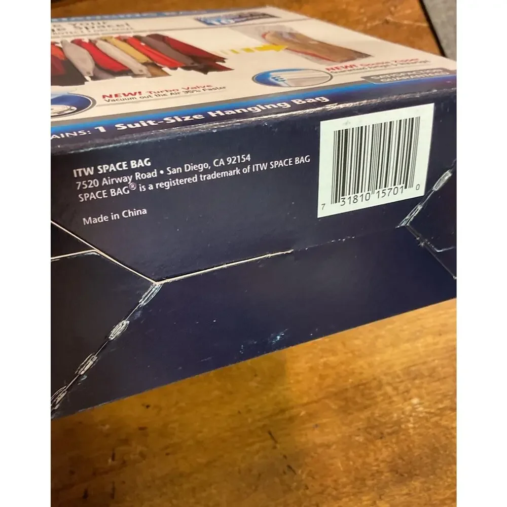 Vacuum Seal Hanging Space Bag - 1 Suit-Size Hanging Bag NEW 27.75” X 41”